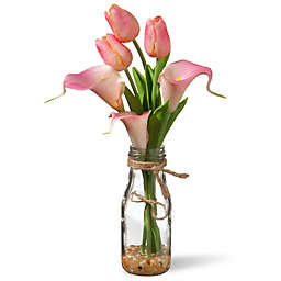 National Tree Company 13-Inch Artifical Tulip Arrangement in Pink with Glass Vase