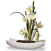 National Tree Company 11-Inch Artificial Orchid Arrangement in Yellow with White Planter