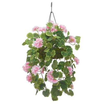 National Tree Company 12-Inch Artificial Geranium Hanging Plant in Pink with Wire Basket