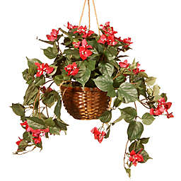 National Tree Company 13-Inch Artificial Hanging Basket in Red with Brown Wicker Basket