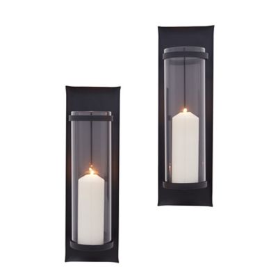 Danya B Set of 2 Vertical Mirror Pillar Candle Sconces with Metal Frame 