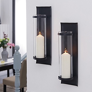 Danya B. Metal Pillar Candle Wall Sconces in Black (Set of 2). View a larger version of this product image.