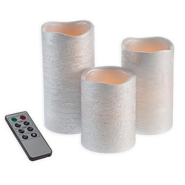 Flameless 3-Piece LED Pillar Candle Set in Silver. View a larger version of this product image.
