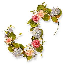 National Tree Company 70-Inch Artificial Hydrangea, Rose and Dahlia Flowers Garland