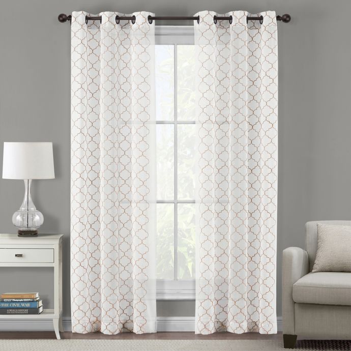 Sydney Embroidered Ogee 2 Pack Grommet Sheer Window Curtain Panels