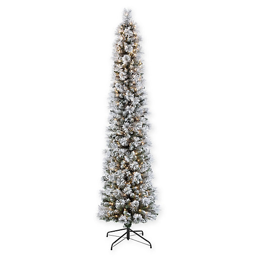 Alternate image 1 for Puleo International 7.5-Foot Pre-Lit Flocked Pencil Portland Pine Christmas Tree