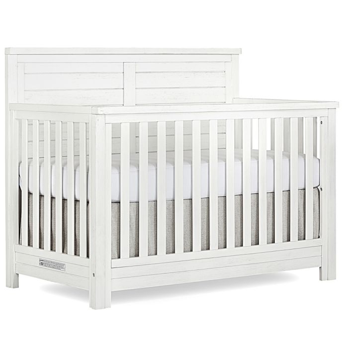 Evolur Belmar 5 In 1 Convertible Flat Top Crib In Weathered White