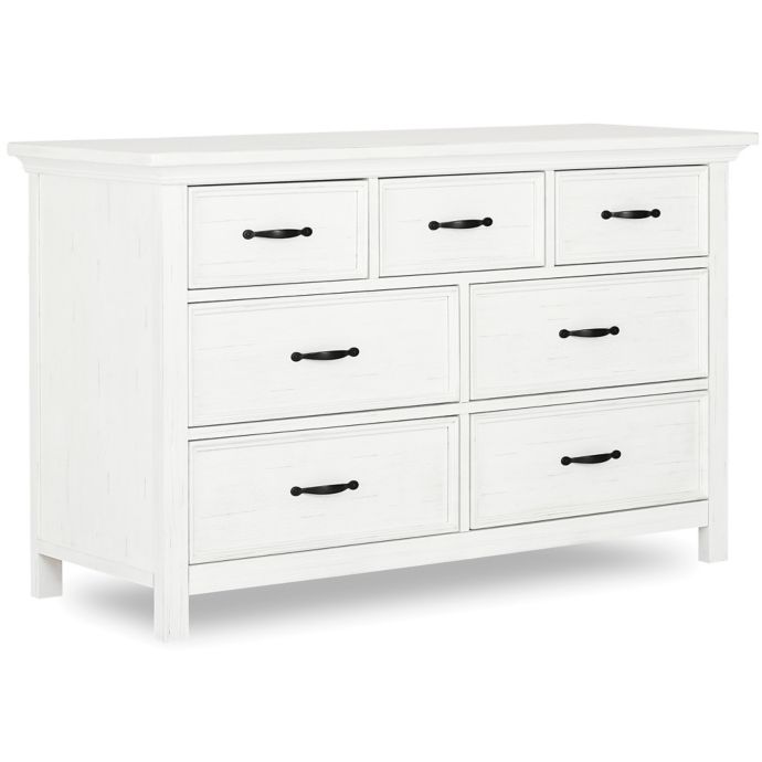 Evolur Belmar 7 Drawer Double Dresser In Weathered White Bed