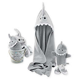 Baby Aspen Size 0-9M 4-Piece Shark "Let the Fin Begin" Bath Set in Grey