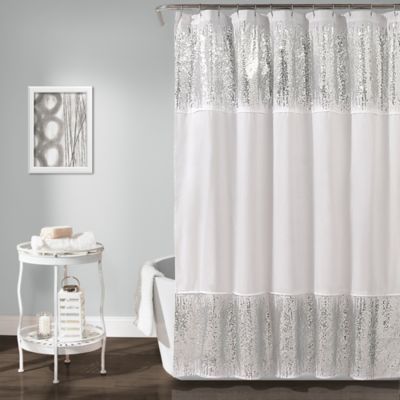white silver shower curtain