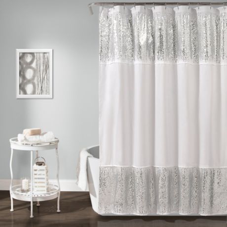 Cor Shimmer Sequins Shower Curtain, Silver And Gold Shower Curtain
