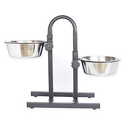 ICONIC PET Dual Bowl Adjustable Double Diner in Metallic