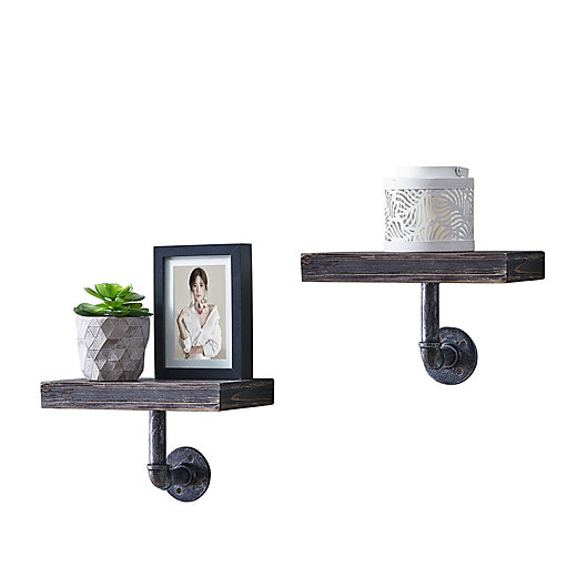 Alternate image 1 for Danya B. 122-Inch x 7-Inch Floating Pipe Industrial Wall Mount Shelves in Ebony (Set of 2)