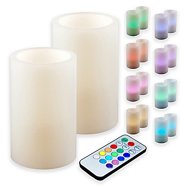 Multi Color Battery Operated Wax Candles with Remote Control (Set of 2). View a larger version of this product image.