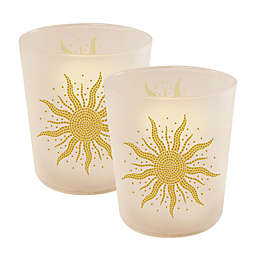 LumaBase Battery-Operated Mosaic Sun LED Candles in White/Gold (Set of 2)