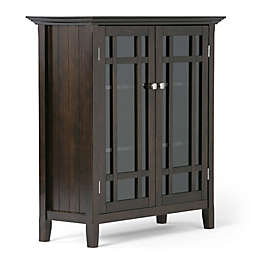Simpli Home Bedford Solid Wood Medium Storage Cabinet in Dark Tobacco Brown