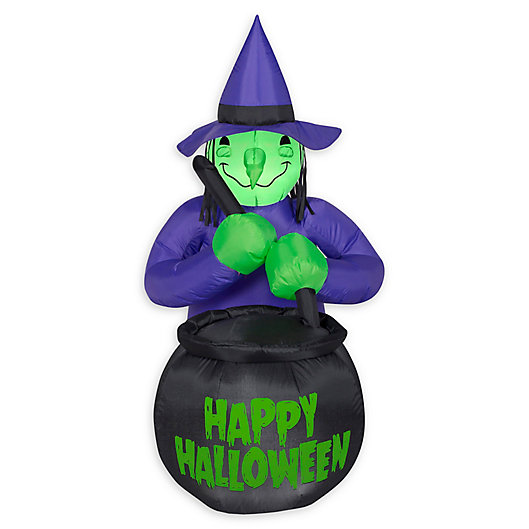 Alternate image 1 for Inflatable Witch and Cauldron Outdoor Halloween Decoration