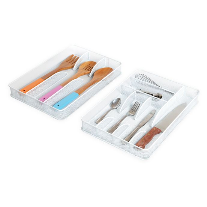 Seville Classics 2 Piece Mesh Cutlery Drawer Organizer Tray Set In