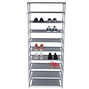 Home Basics&reg; 10-Tier Coated Shoe Rack in Grey. View a larger version of this product image.