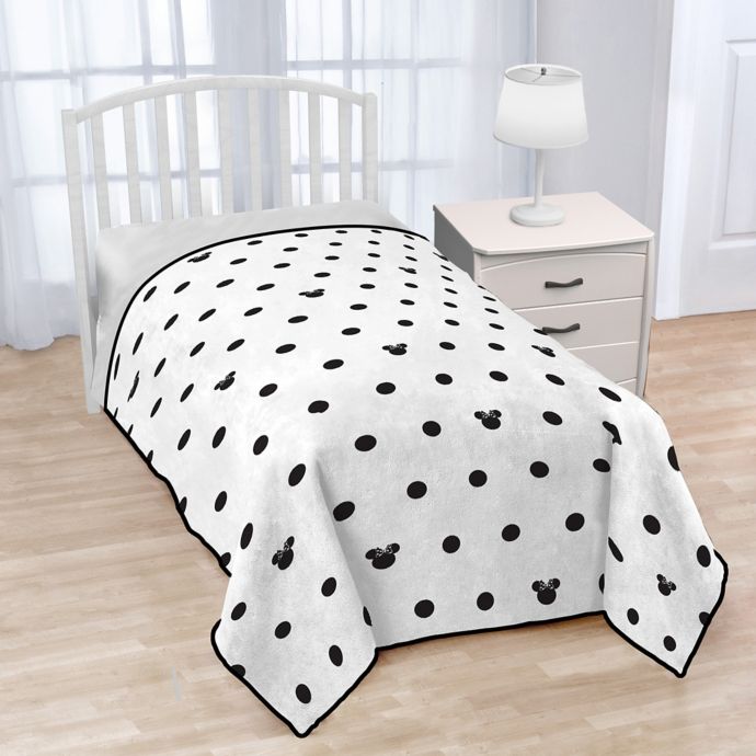 Disney Minnie Mouse Icon And Dots Twin Blanket In White Black