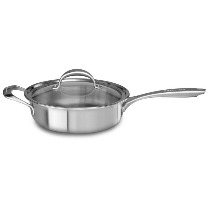 Kitchenaid® 3.5 qt. Copper Core Stainless Steel Covered Saute Pan with Helper Handle  Bed Bath 