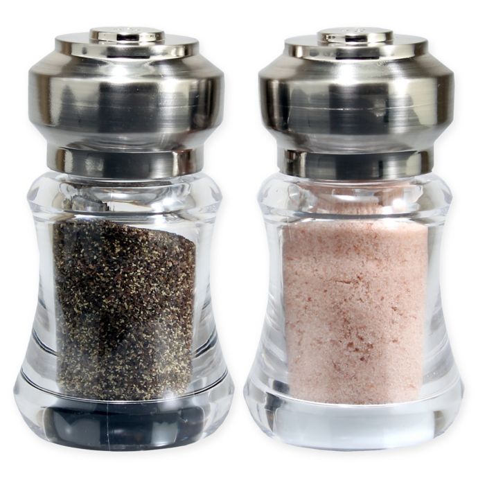 Olde Thompson Bella Salt and Pepper Shaker Set in Brushed Nickel | Bed ...