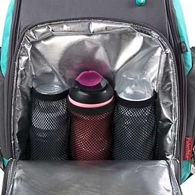 Fisher Price&reg; Kaden Super Cooler Backpack Diaper Bag in Grey/Aqua. View a larger version of this product image.