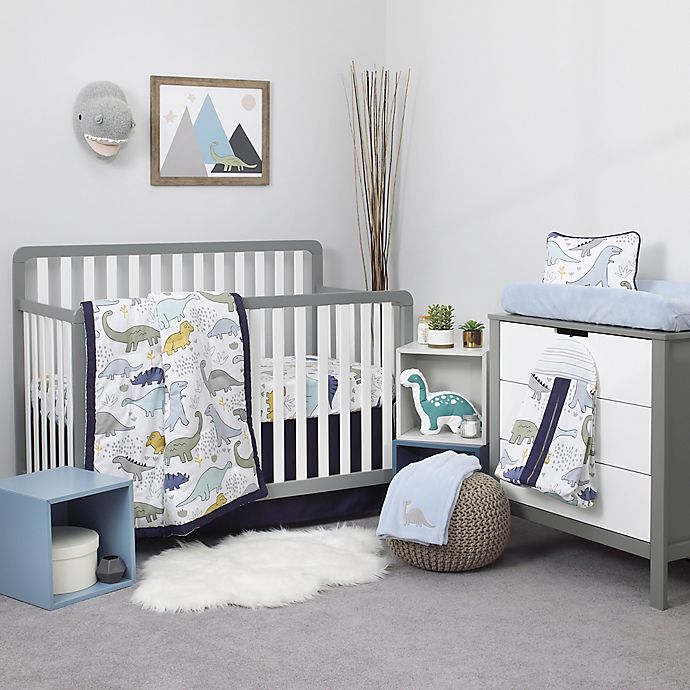 Dreamer Little Dinosaurs 8 Piece Crib, Blue And Grey Crib Bedding Sets