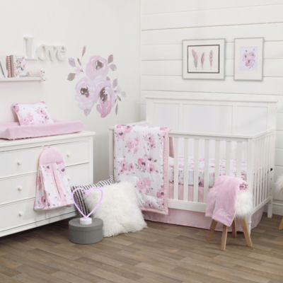 NoJo&reg; Dreamer Watercolor Floral 8-Piece Crib Bedding Set in Rose Pink