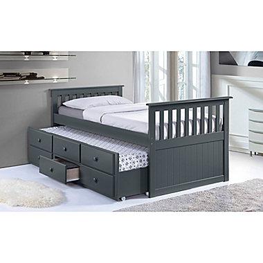 Storkcraft Kids Marco Island Twin Captain&#39;s Bed with Trundle and Drawers in Gray. View a larger version of this product image.