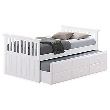 Storkcraft Kids Marco Island Twin Captain&#39;s Bed with Trundle and Drawers in White. View a larger version of this product image.