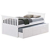 Storkcraft Kids Marco Island Twin Captain&#39;s Bed with Trundle and Drawers in White
