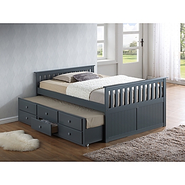 Storkcraft Kids Marco Island Full Captain&#39;s Bed with Trundle and Drawers in Gray. View a larger version of this product image.