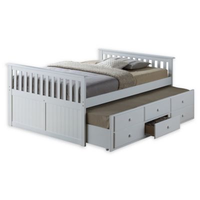 Storkcraft Kids Marco Island Full Captain&#39;s Bed with Trundle and Drawers in White