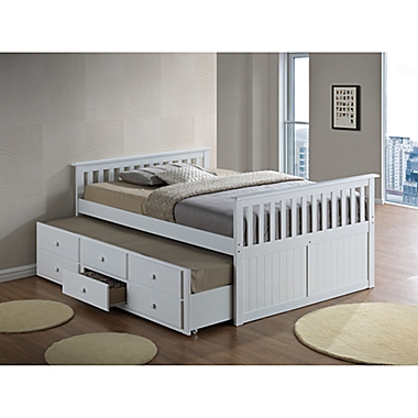 Storkcraft Kids Marco Island Full Captain&#39;s Bed with Trundle and Drawers in White. View a larger version of this product image.