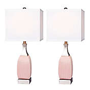 Fangio Lighting Ribbed Table Lamp in Pink/Nickel (Set of 2)