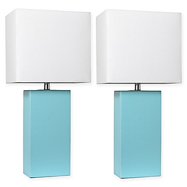 Elegant Designs Modern Leather Table Lamps with Fabric Shades (Set of 2). View a larger version of this product image.