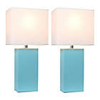 Alternate image 1 for Elegant Designs Modern Leather Table Lamps with Fabric Shades (Set of 2)