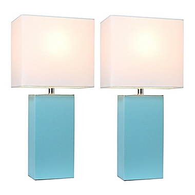 Elegant Designs Modern Leather Table Lamps with Fabric Shades (Set of 2). View a larger version of this product image.