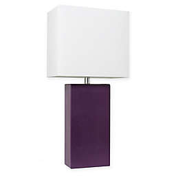 Elegant Designs Modern Leather Table Lamp in Eggplant with Fabric Shade