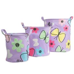 Dream Factory Sweet Butterfly 3-Pack Storage Bin in Purple