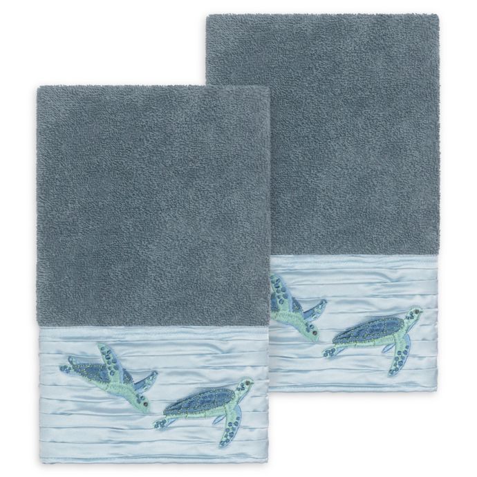 Linum Home Textiles Mia Sea Turtle Hand Towels (Set of 2) Bed Bath