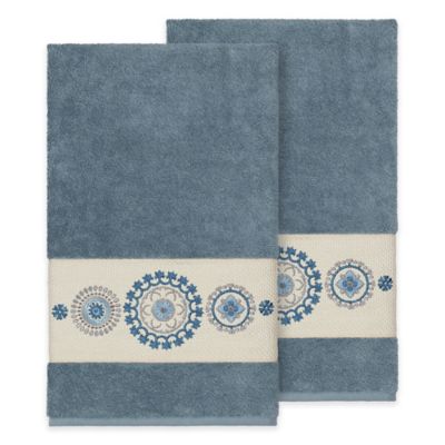 teal patterned towels