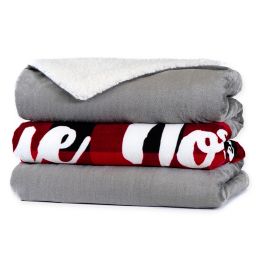 Reindeer Plush Heated Sherpa Throw Blanket in Red