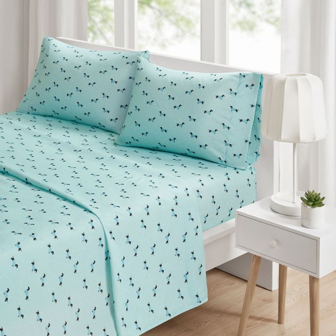 Buy Intelligent Design Novelty Dog Printed Twin Sheet Set in Aqua from Bed Bath & Beyond