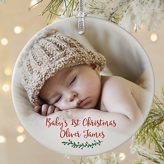 Alternate image 1 for Holly Branch Baby Matte Photo Ornament