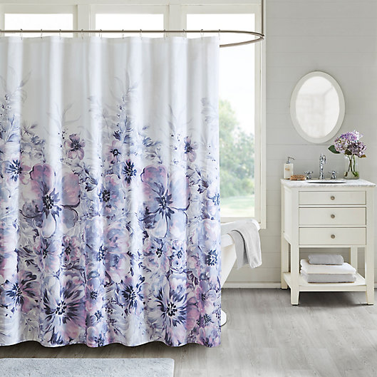 Madison Park Enza Shower Curtain Bed, Grey And Purple Flower Shower Curtain