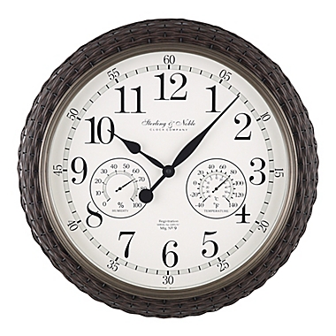 Sterling & Noble&trade; Woven 23.5-Inch Outdoor Wall Clock/Weather Station in Dark Brown. View a larger version of this product image.
