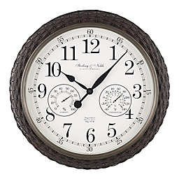 Sterling & Noble™ Woven 23.5-Inch Outdoor Wall Clock/Weather Station in Dark Brown