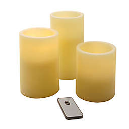 Round Battery Operated LED Candles with Remote Control in Cream (Set of 3)